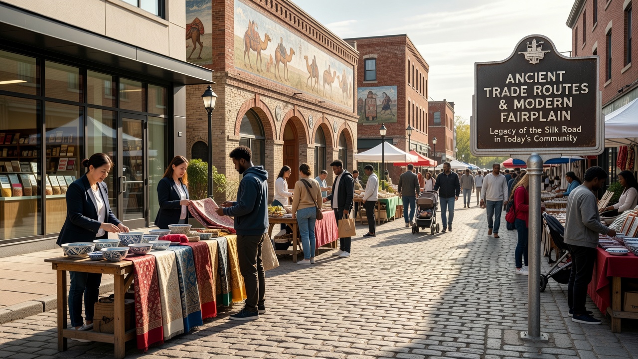 Modern Fairplain market square built along a preserved section of an ancient route